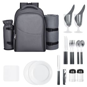 Picnic Backpack, Beach Picnic Backpack Bag for 2 Person with Insulated Cooler Compartment, Detachable Bottle/Wine Holder, Lightweight Blanket