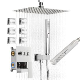VEVOR Shower Faucet Set, 10 Inch Ceiling Mount Rainfall Shower System with 6 Body Jets and 2 in 1 Handheld Spray