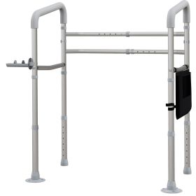 Stand Alone Toilet Safety Frame, Toilet Rails with Adjustable Height Width, 300lb Grab Bar with Suction Cups, Storage, Padded Handles for Elderly