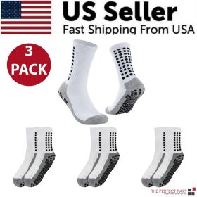 3 Pair Sport Socks Anti Slip W/ Grip Soccer Men Football Basketball Sock Premium (Sock Size: Mens 6-12, Women 7-13, Color: White)