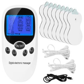 Electric Muscle Stimulator Dual Channels Pulse Massager Pain Relief Therapy Tens Device with Electrode Pads Wires (Color: White)