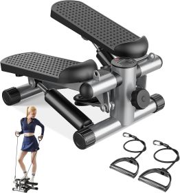 Mini Stepper with Resistance Bands, Portable Full Body Workout Stepper Machine Adjustable Foot Stepper for Fitness (coclo: Silver)