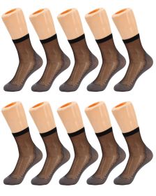 10 Pairs Anti Slip Sheer Ankle Socks for Women with Cotton Sole Silk Thin Nylon Ankle Socks (Color: Black)