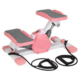 Mini Stepper Stair Stepper With Resistance Bands Quiet Workout Stepper with Digital Timer Max 330.7LBS Load for Home (Color: Pink)
